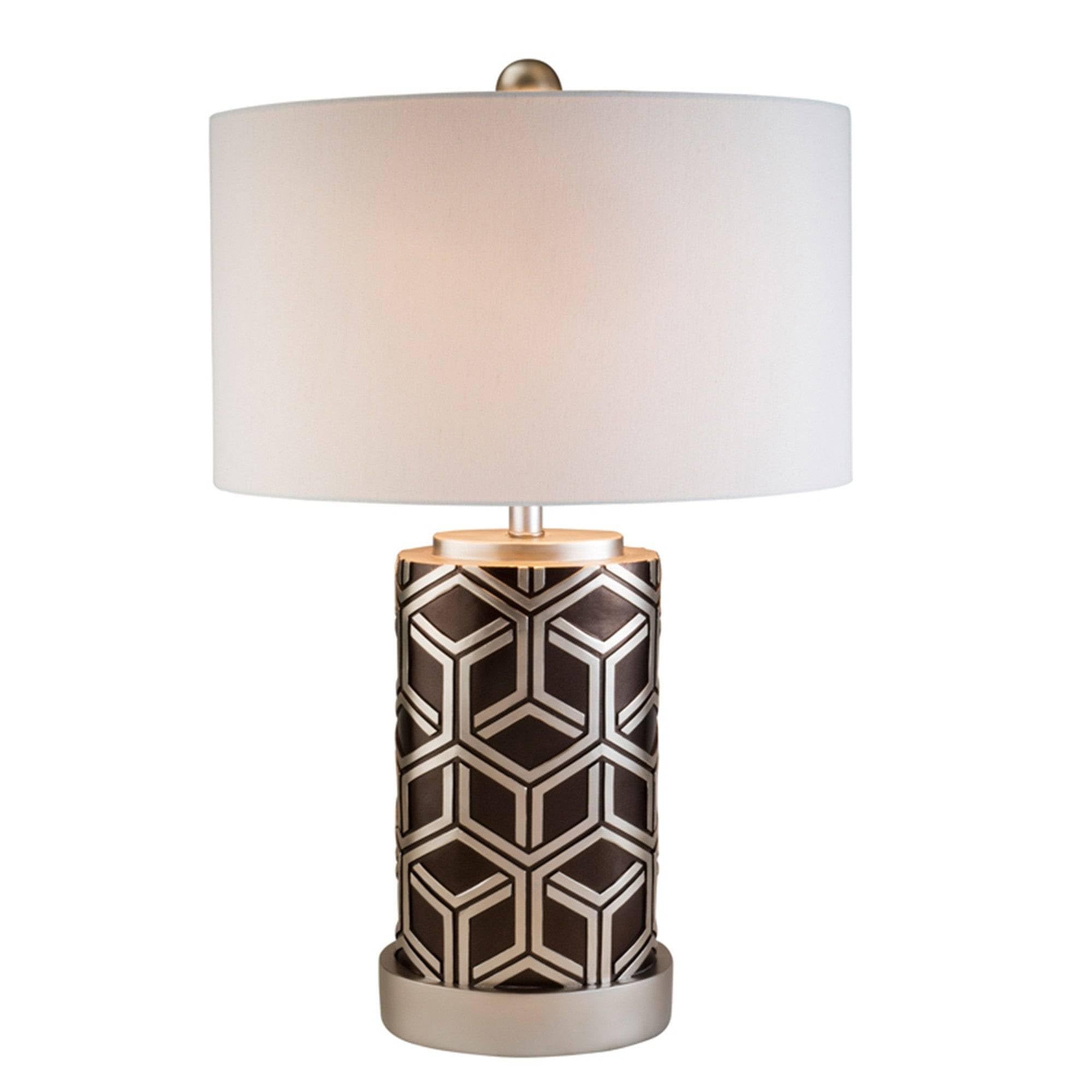 HomeRoots Table Lamp - Deep Brown and Silver Geo Weave Design