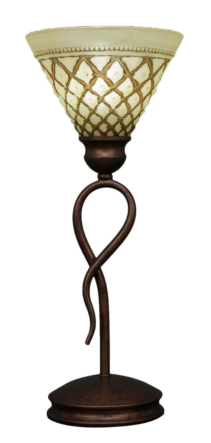Toltec Lighting 35-Brz-7185 Leaf Mini Table Lamp With 7&quot; Chocolate Icing Crystal Glass, Bronze Finish