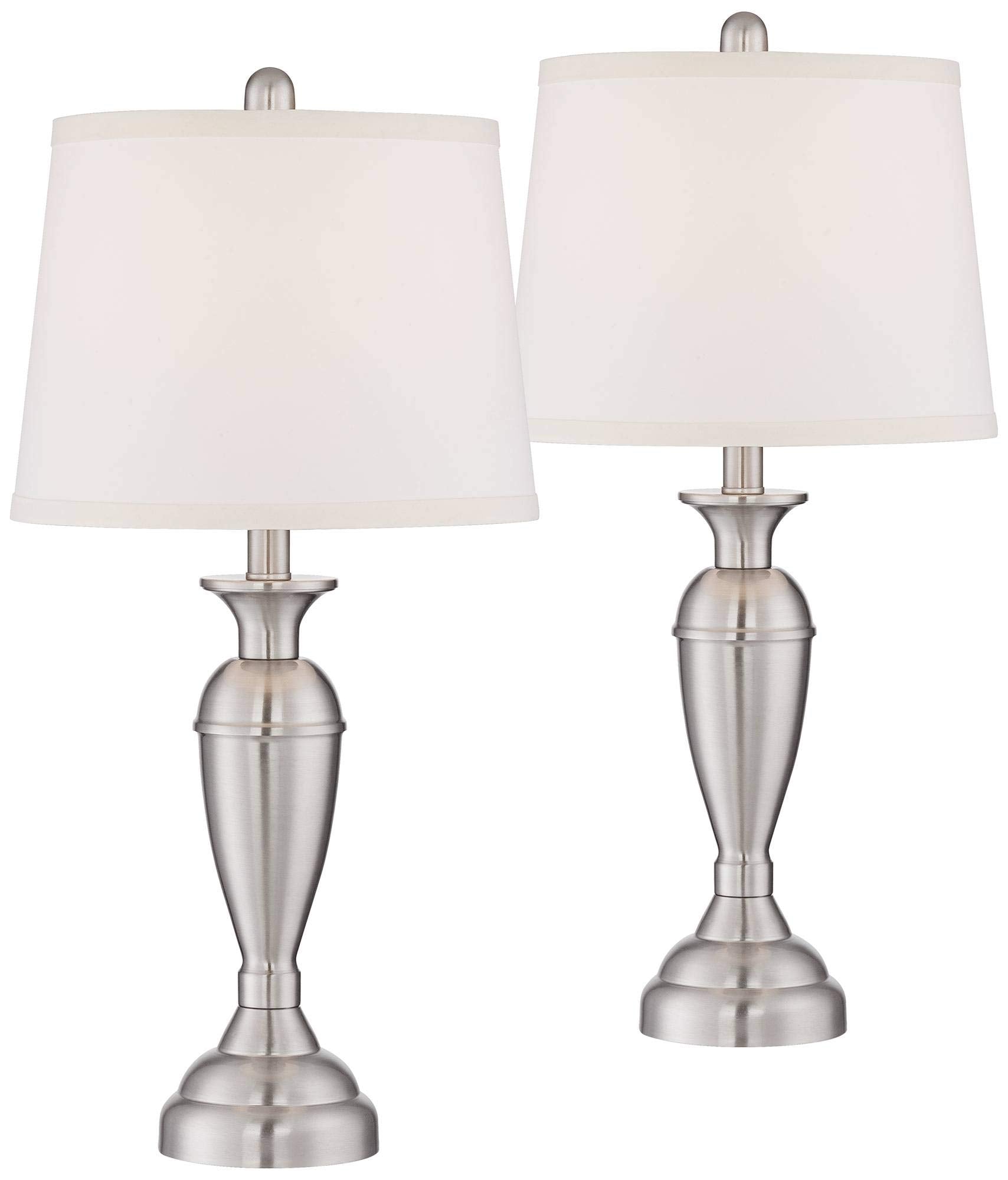 Regency Hill Table Lamps Set of 2, 25" Tall, Brushed Nickel Metal, White Drum Shade for Bedroom, Living Room, Office - Model 8J906