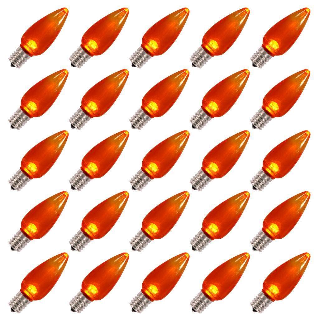 Vickerman C9 Twinkle LED Bulbs, Dimmable, E17 Nickel Base, Plastic, Orange, 2.87in x 1.12in, 25 per Bag