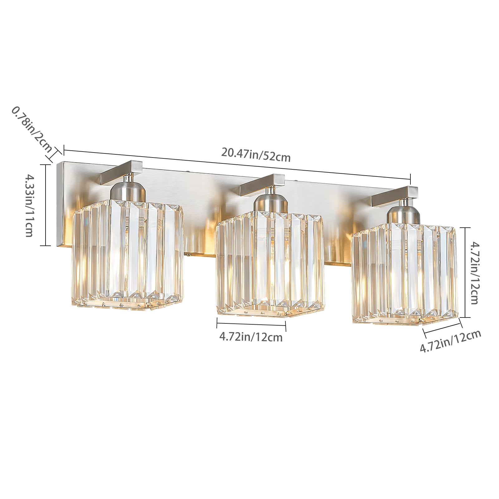 FDPBY Modern Vanity Light 2-Light Brushed Nickel Crystal Bathroom Wall Fixture