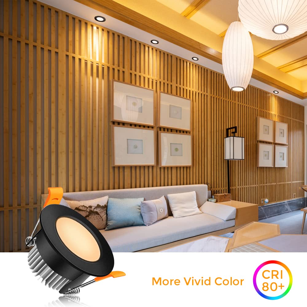 2 Inch Led Recessed Lighting Dimmable Downlight, 3W(35W Equivalent), 3000K Warm White, Black Led Recessed Light With Led Driver