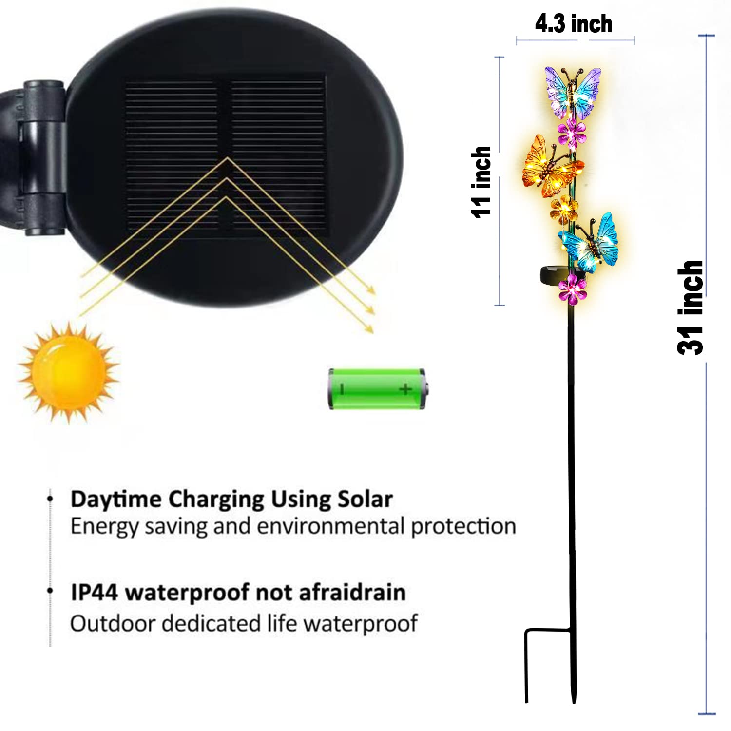 Solar Lights Outdoor Waterproof Garden Butterfly Light Decorative Solar Stake Lights With Butterflies Decor For Garden Yard Lawn Patio Pathway(2 Pack)