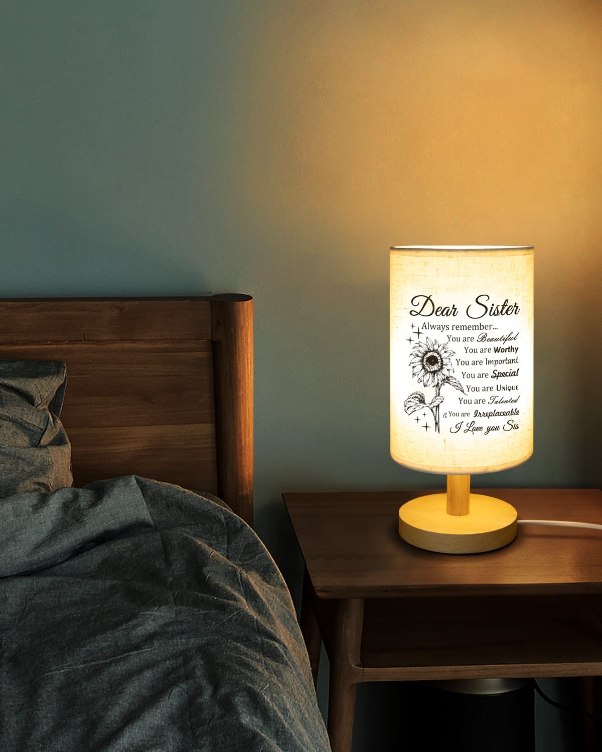 Calibron Fabric Table Lamp with Wooden Stand - Gifts for Sister, Birthday, Anniversary, Graduation