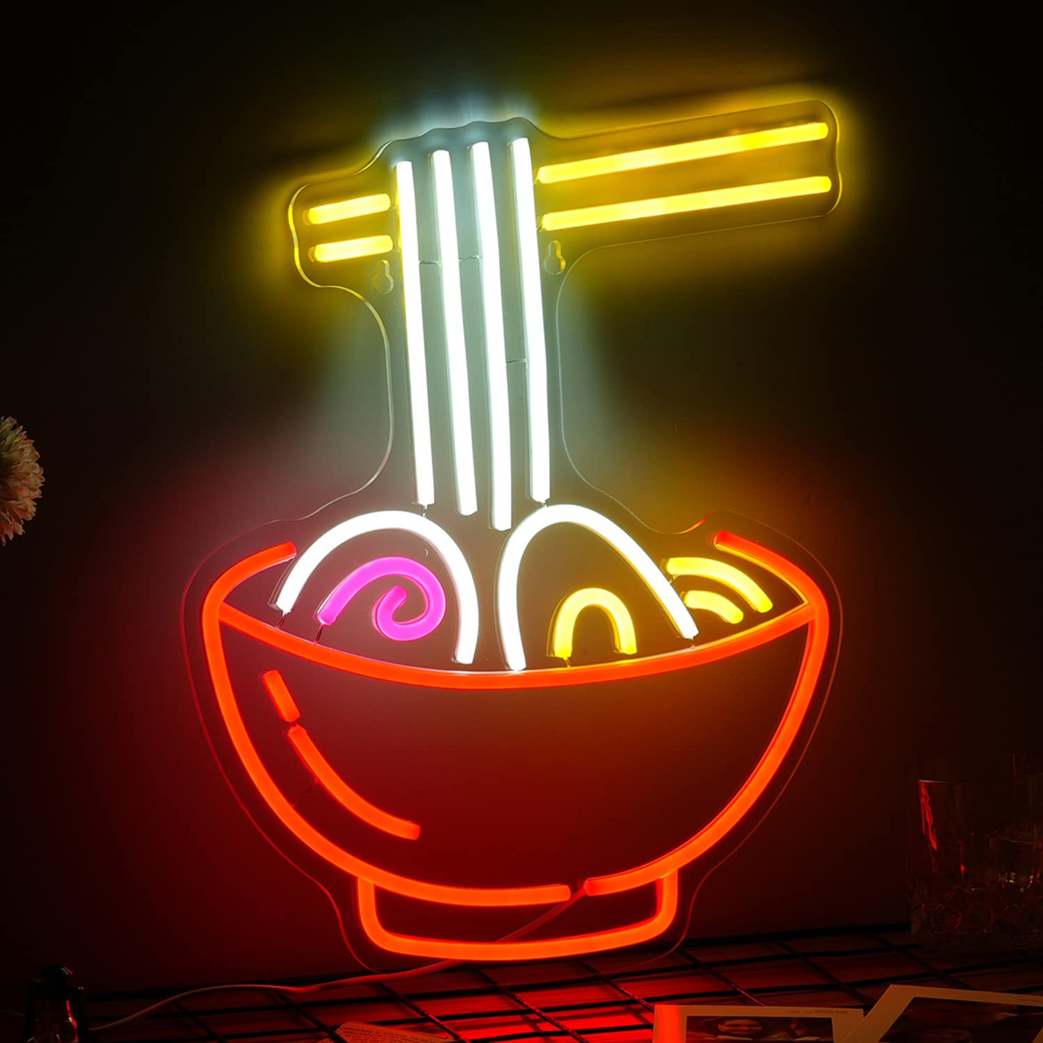 LISIGNVE Ramen Neon Sign LED Wall Decor 16.1inx12.6in Multi Colored Glass for Restaurant Ramen Shop