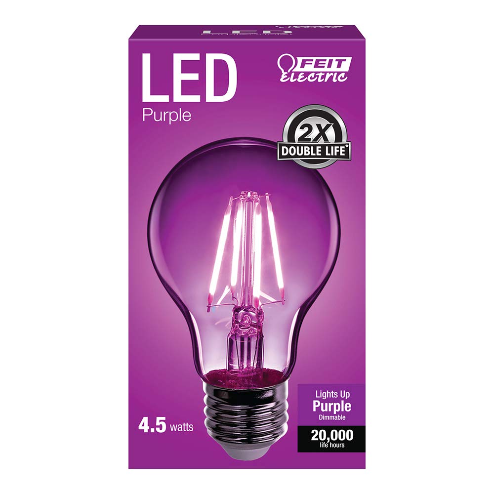 Feit Electric A19 Purple Filament Led Bulb, 25W, Glass, 2.38 D X 4.44 H, Model A19/Tp/Led,