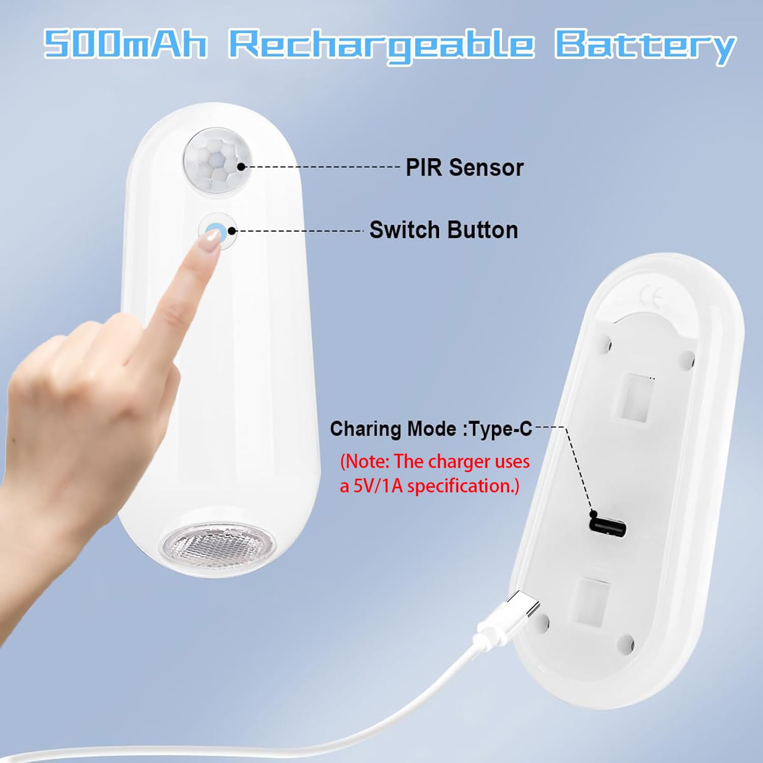 GOUTOOL Toilet Light Motion Sensor - 8 Color LED Night Light with Star Projection, Model TLN01, Rechargeable, 1 PCS