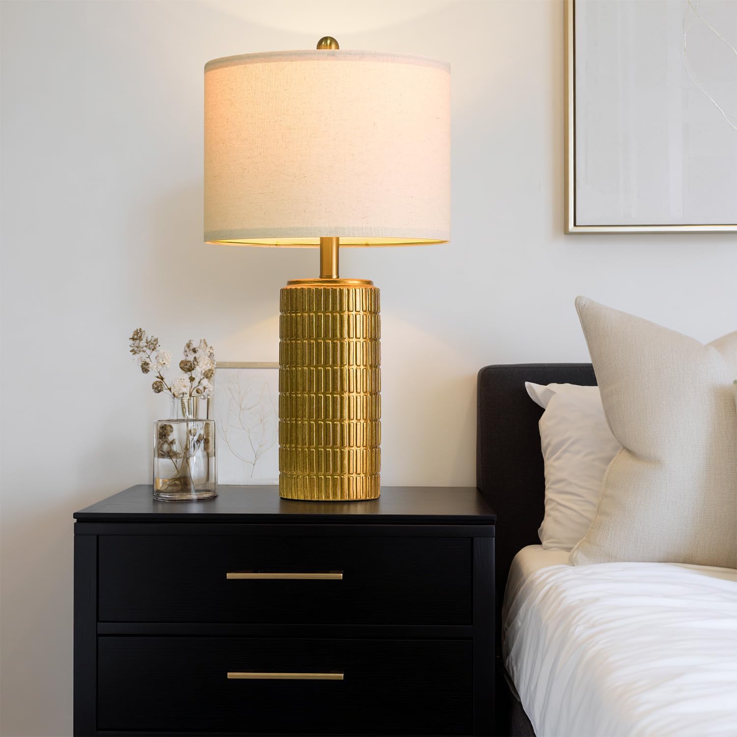 PoKat 23in Brass Gold Ceramic Table Lamp - Medium Vintage Decorative Home Decor - Model AMZ-T1102GL