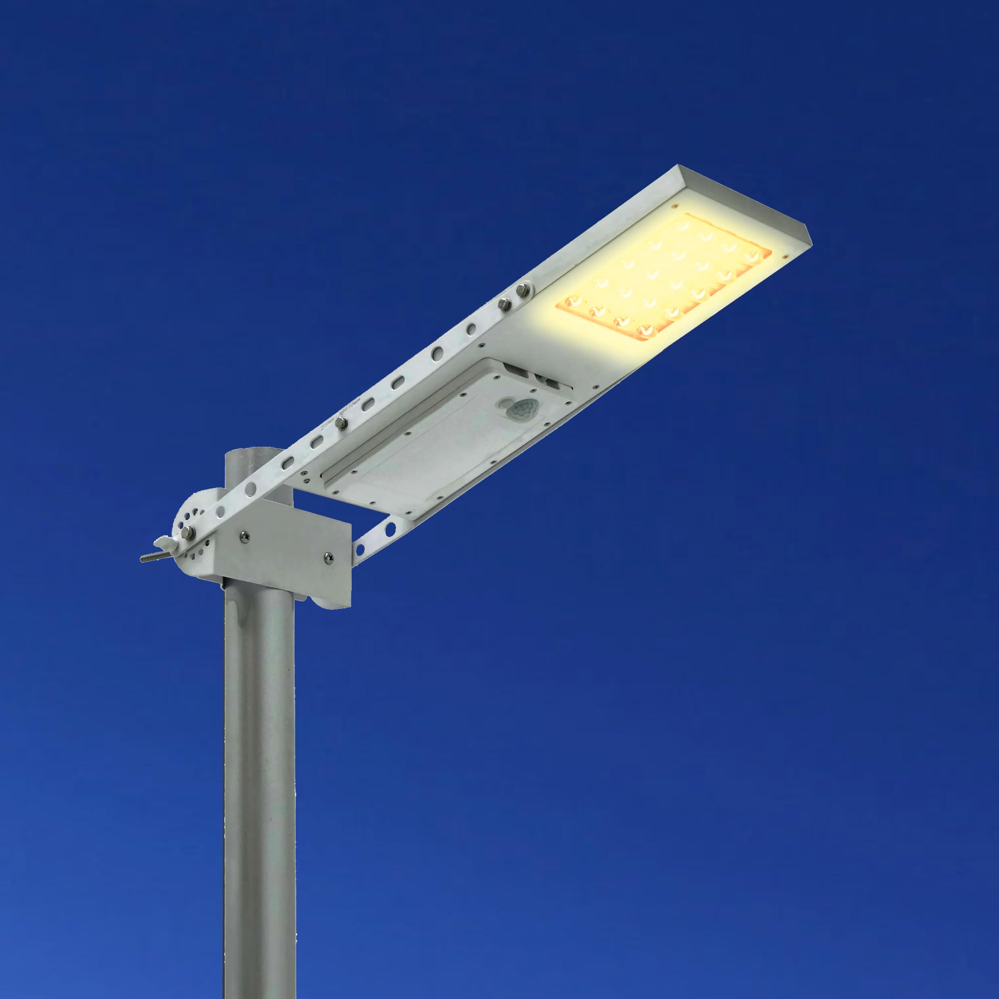 Solar Light Mart Alpha 1080X Solar Street Light - Motion Sensor, Dimmable, Waterproof, Warm White 2800K, Max Pole Diameter 3in