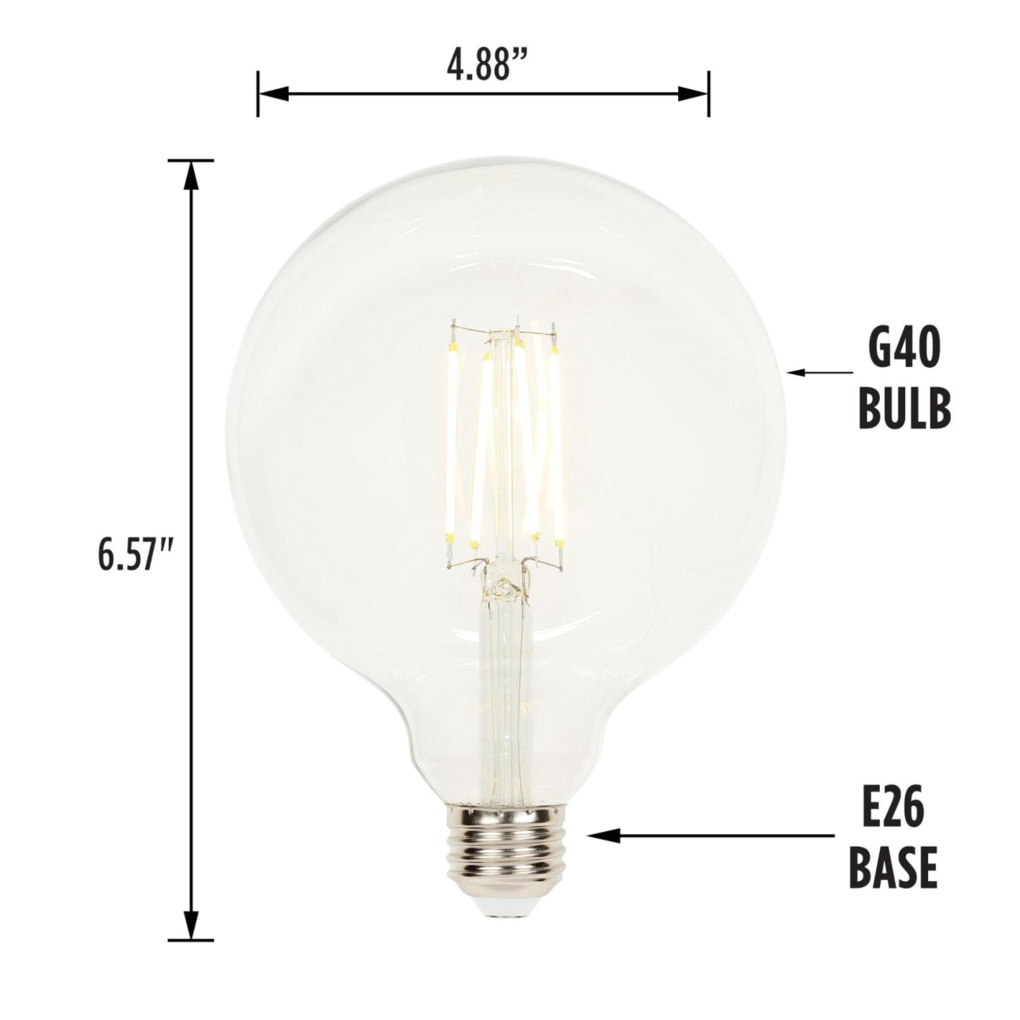 Westinghouse 5317500 6.5 Watt (60 Watt Equivalent) G40 Dimmable Clear Filament LED Light Bulb, Medium Base (Pack of 2)