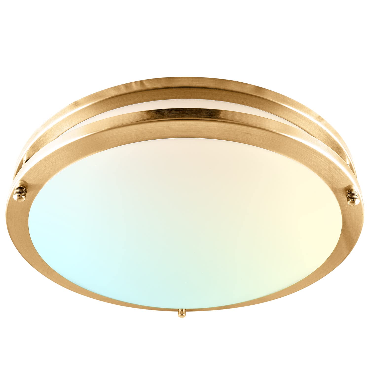 LUXRITE 14 Inch LED Flush Mount Ceiling Light, Dimmable, 18W, 1440 Lumens, 5 Color Selectable, Brushed Brass, Model LR23297
