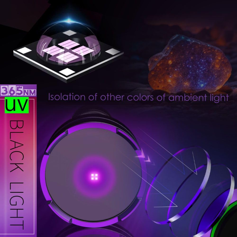 LBJD 365NM UV Blacklight Flashlight, 4-Core LED, Aluminum, Small, Multicolor, Model PUR365NN