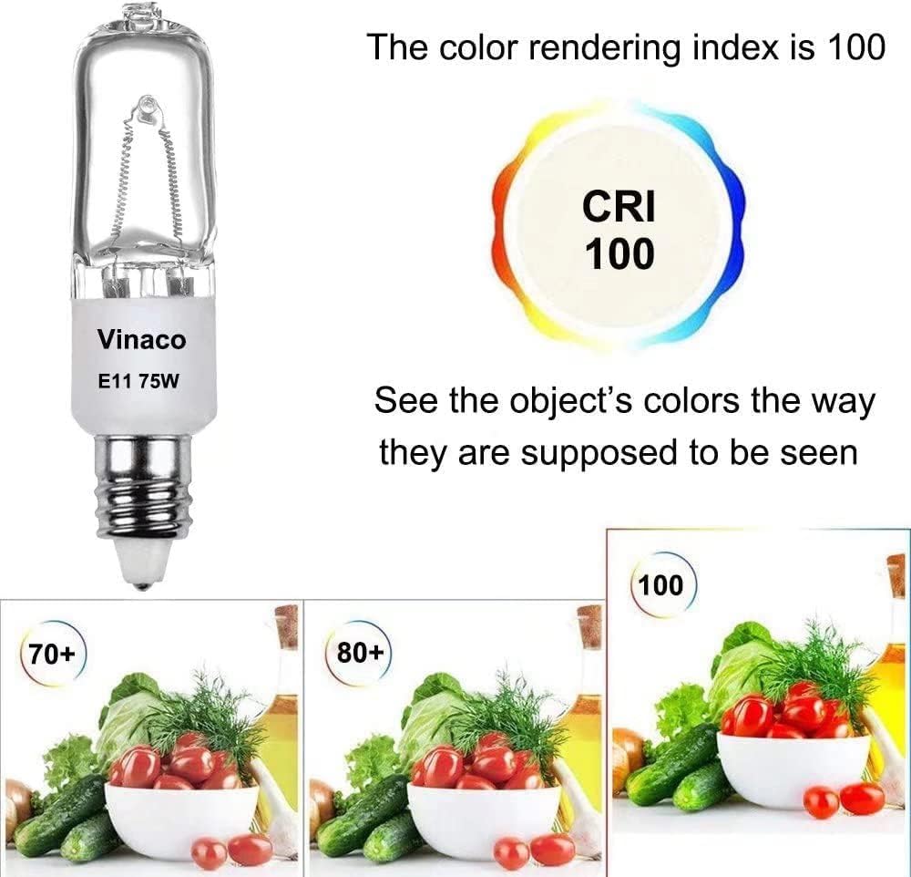 Vinaco E11 Halogen Bulb, 75W, 1150lm, Glass, Warm White, 4 Count