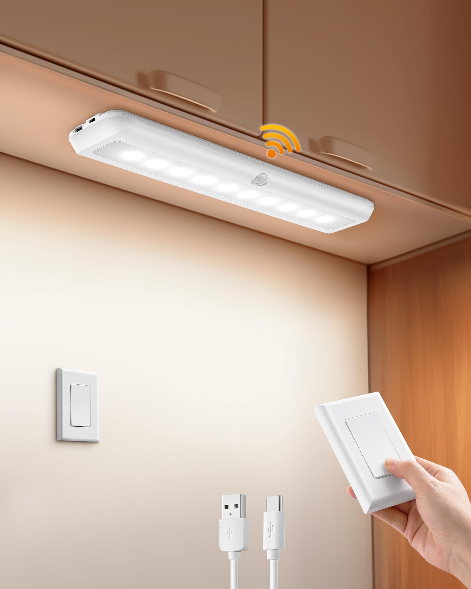 Suraielec Rechargeable Under Cabinet Light With Wall Switch  3500Mah Under Counter Lighting  Wall Switch Remote Or Motion Sensor  6500K 150Lm  Magnetic Led Light Bar For Kitchen  Closet  Shelf 1-Pack