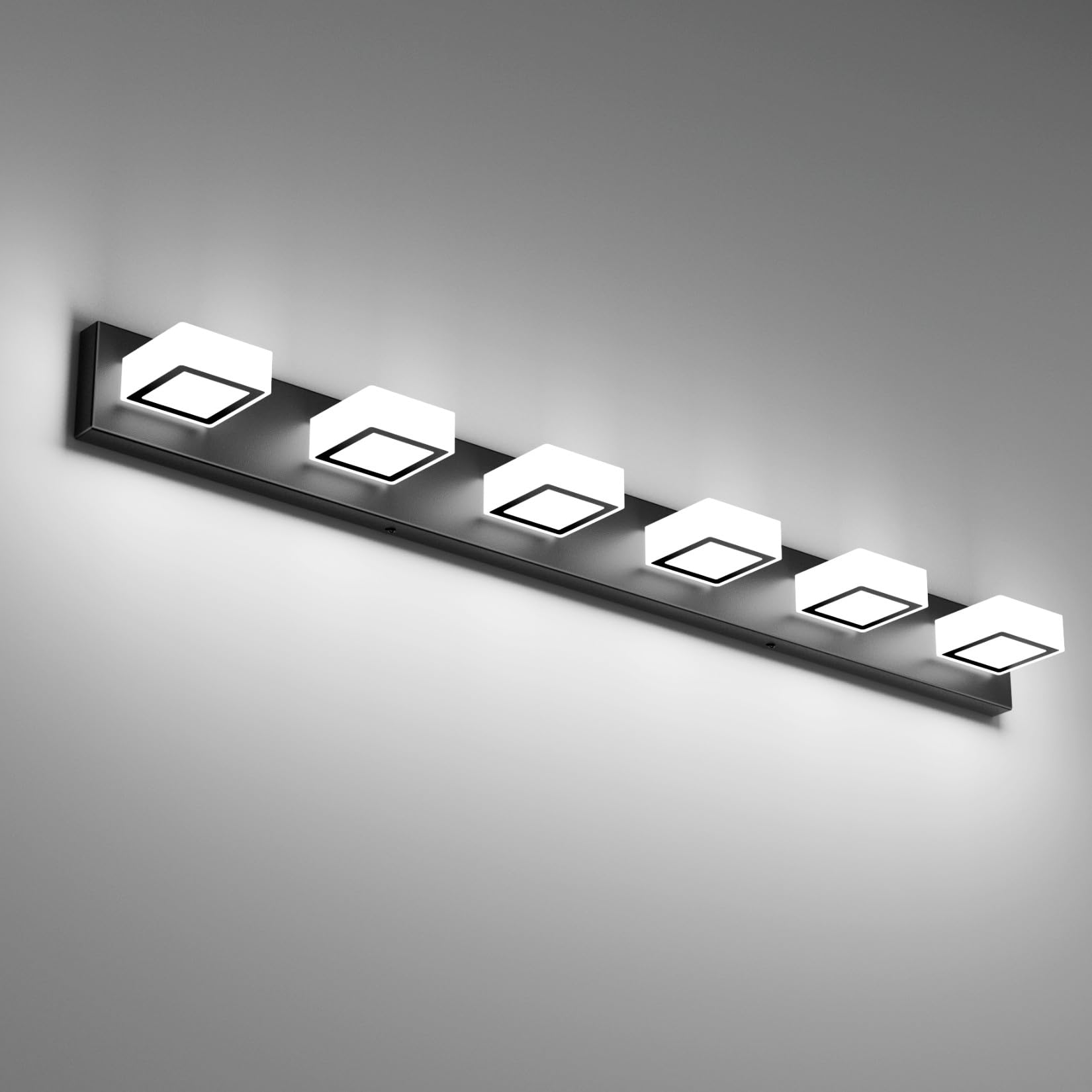 Ralbay Black Bathroom Vanity Lights 48inch Metal Acrylic LED Modern Bathroom Wall Lighting Fixtures Matte Black (White Light 6000K  Non-dimmable)