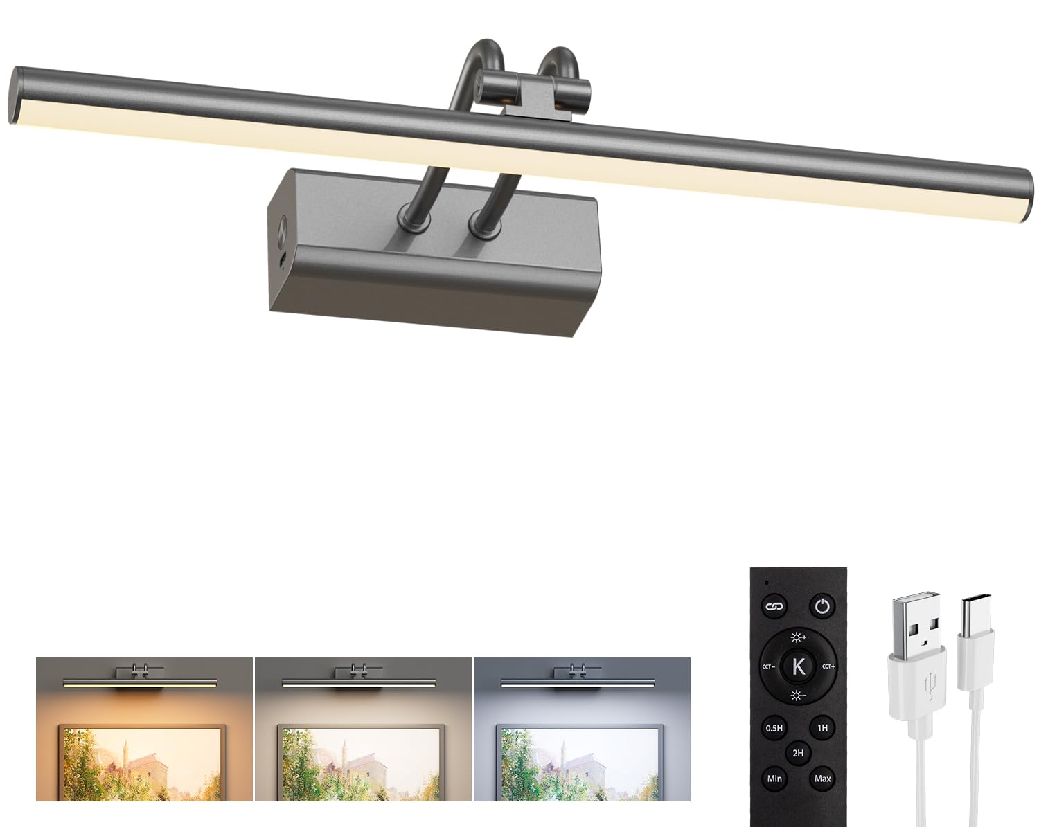 Battery Operated Picture Light for Wall, 4000mAh Cordless Wall Lamp for Painting Photo Artwork , Remote Control, Magnetic for Ea