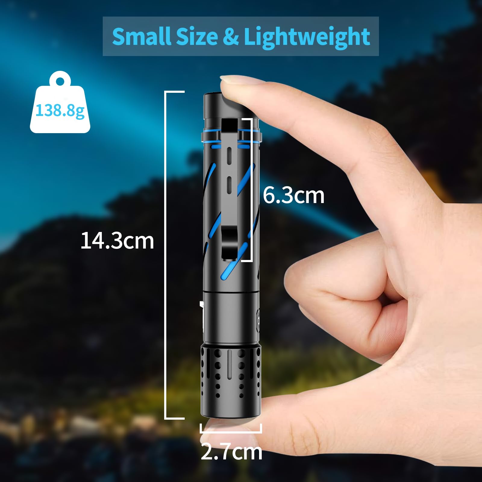 Rechargeable Flashlight with Long Beam and Belt Clip Small Flashlight with 5 Modes Zoomable Waterproof Adjustable Brightness Hig