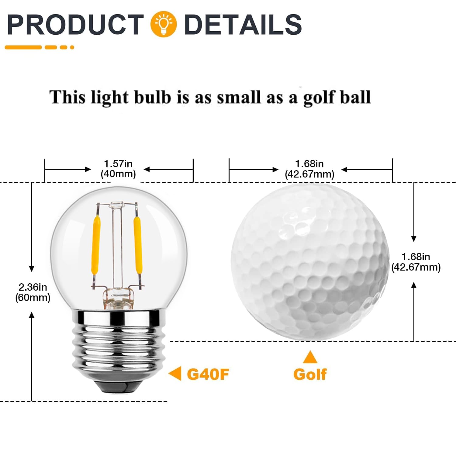 G40 E26 1W Low Wattage Led Vintage Bulbs Small Globe Nightlight 10 Watt Edison Style Bulb, 2700K Warm White Non Dimmable 6Pack