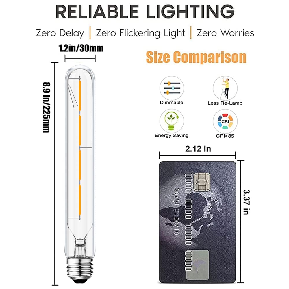 E26 Led Tubular Bulbs,Soft White 3000K,T10 Dimmable Led Bulb,8.9In Tube Edison Light Bulbs 4W Dimmable Tube Vintage Led Bulbs 40