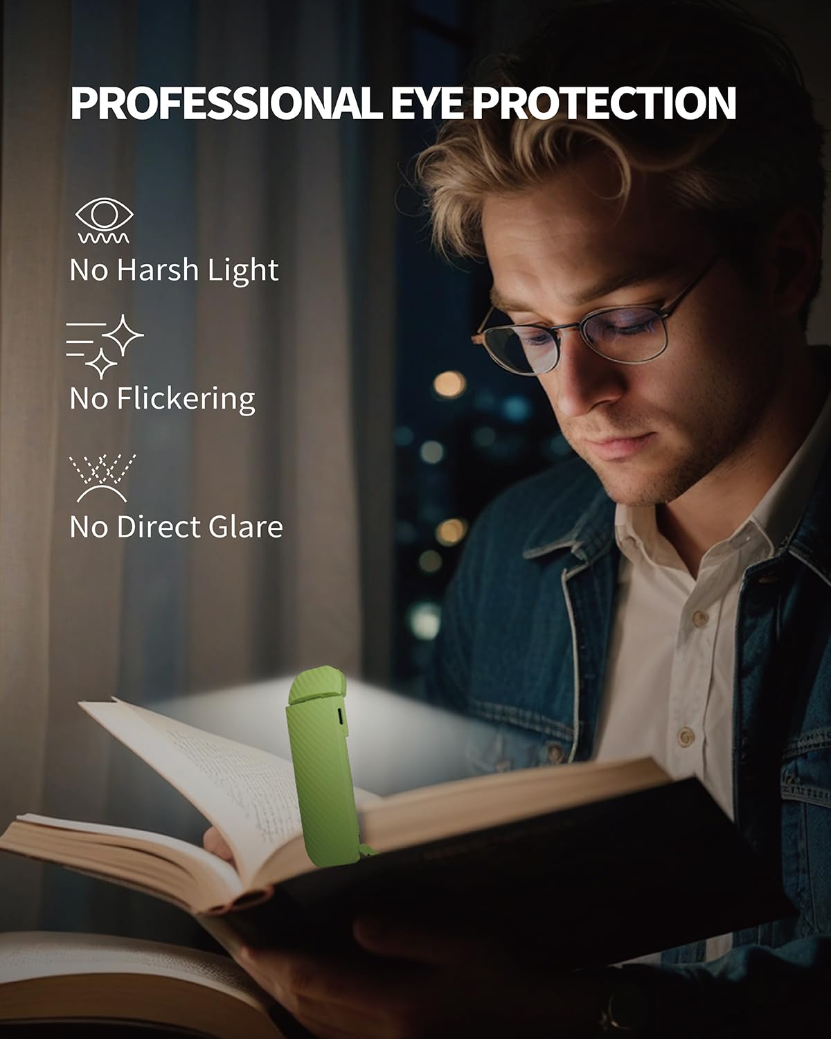 Hemonnkam Clip-On Rechargeable Book Light - Perfect For Night Reading In Bed, Available In Apple Green