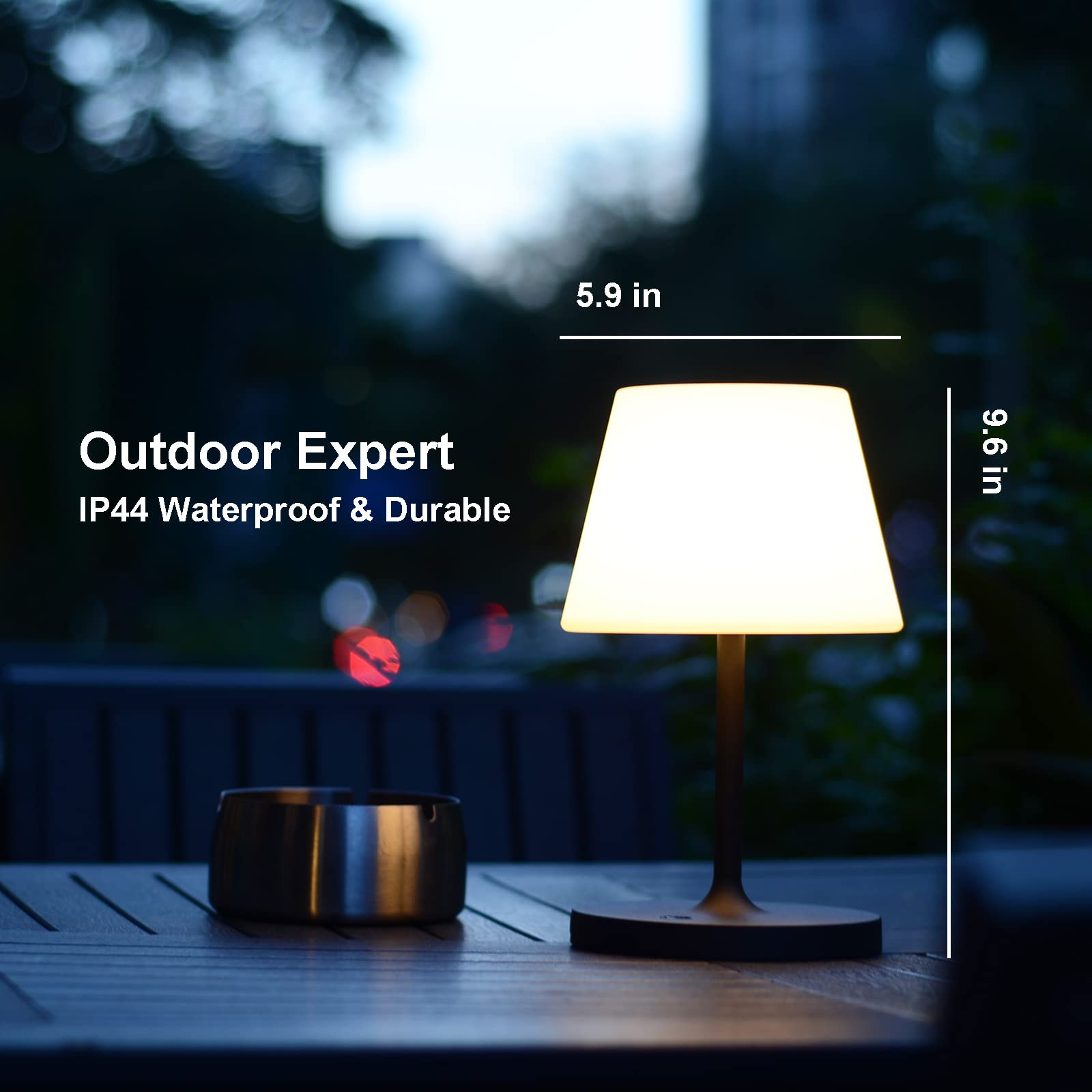 LOTITOL Outdoor Table Lamp, Cordless USB Rechargeable, 2700K LED, IP44 Waterproof, 9.6in, Dark Grey, Model LTL-3667
