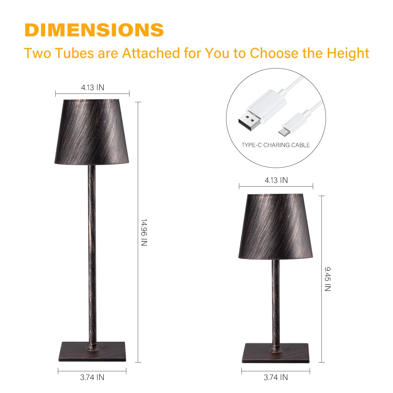 CHLORANTHUS Cordless Table Lamps - 2 Pack, Stepless Dimming, 5000mAh Battery, Antique Copper
