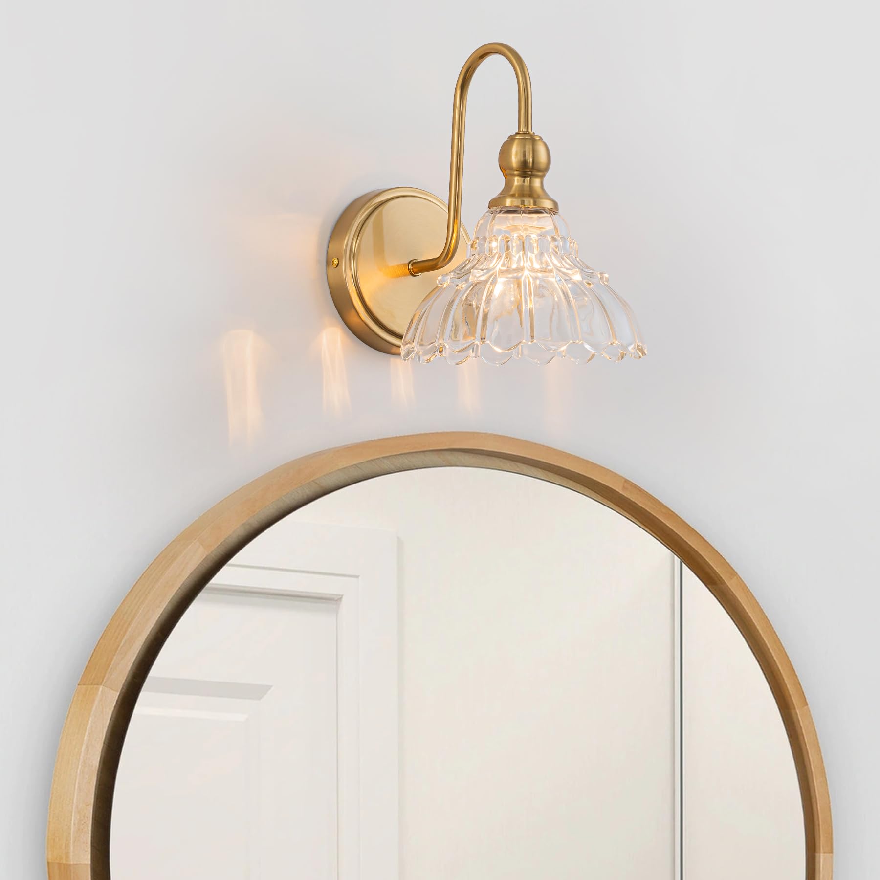 Brknit Vintage Bathroom Light Fixtures Over Mirror  1-Light Brass Wall Sconce Lighting With Flower Glass Shade  Farmhouse Vanity Lights For Bedroom Kitchen Living Room Hallway Light