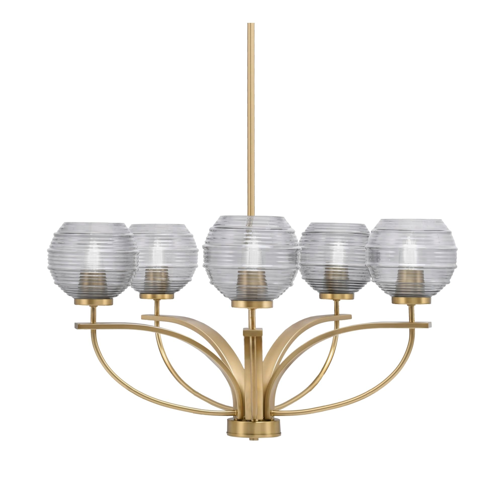 Toltec Lighting Cavella 5 Light, Uplight Chandelier, Hang Straight Swivel, New Age Brass Finish, 6" Smoke Ribbed Glass