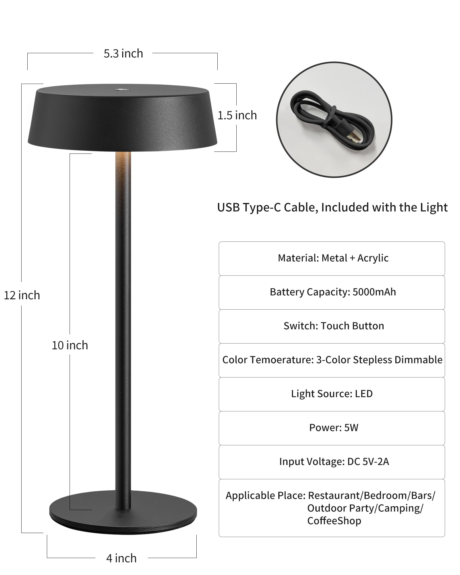 Visdanfo 2 Pack Cordless Table Lamps, Rechargeable Lamp With 5000Mah Battery Operated, Touch Lamps, Portable Indoor/Outdoor Lamp