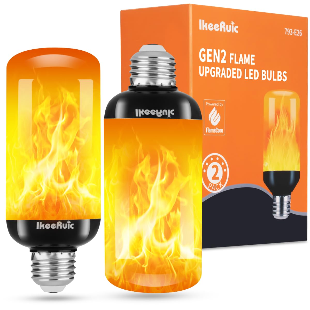 Ikeeruic 2024 Gen2 Flame Light Bulbs, Most Realistic Flickering Lights Bulbs, E26 Halloween Lights Outdoor & Indoor, Led Outdoor