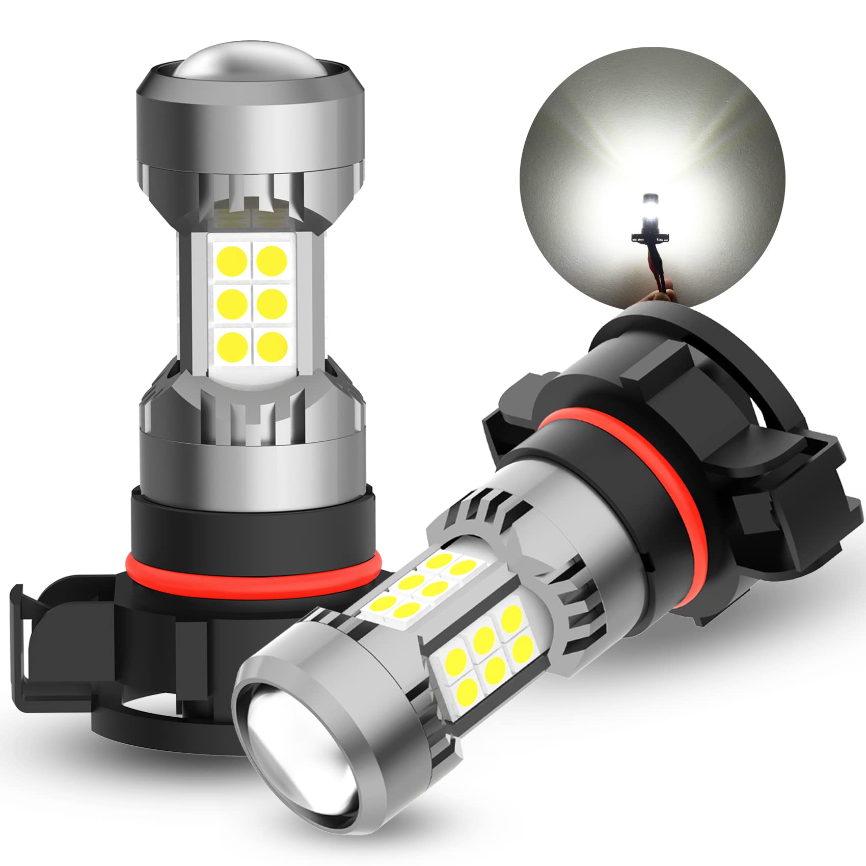 PHINLION LED Fog Light Bulbs PSX24W, 3200 Lumens, 6000K Xenon White, 3030 SMD Chips, DRL Replacement for Cars,