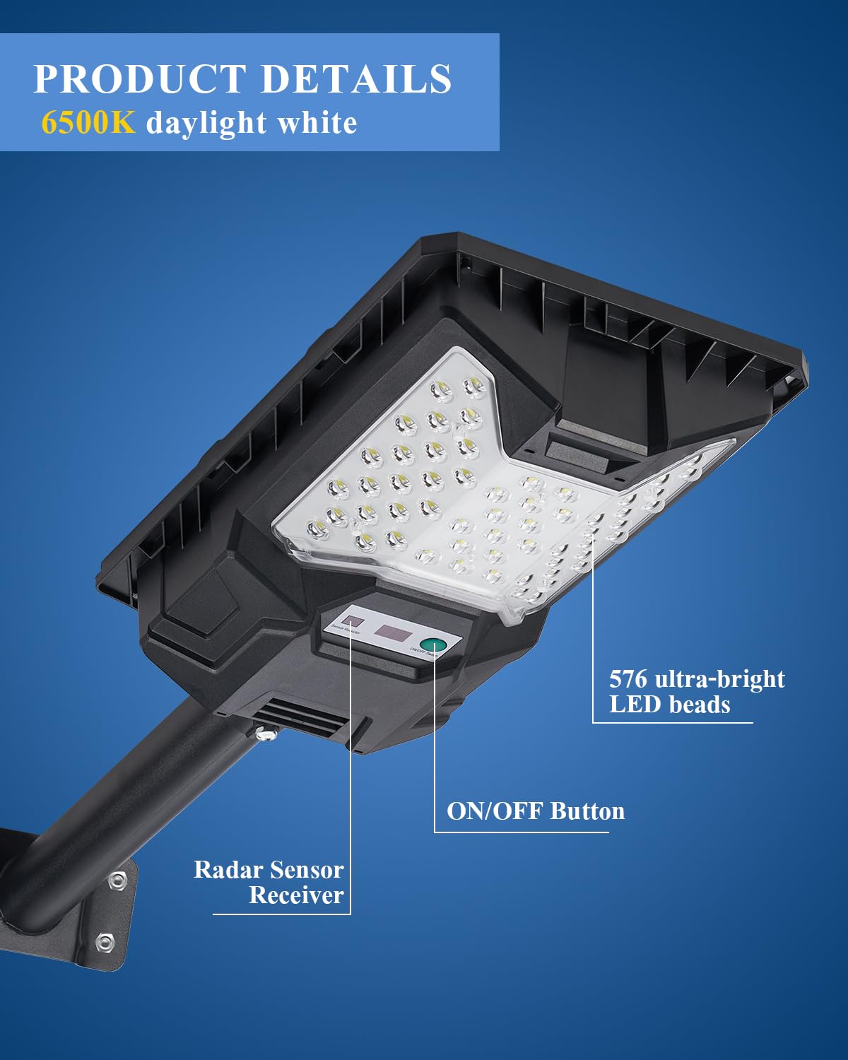 QMXINEYU Solar Street Light Outdoor, 20000LM 6500K Waterproof Motion Sensor LED Solar Powered Flood Light with Remote Control,Du