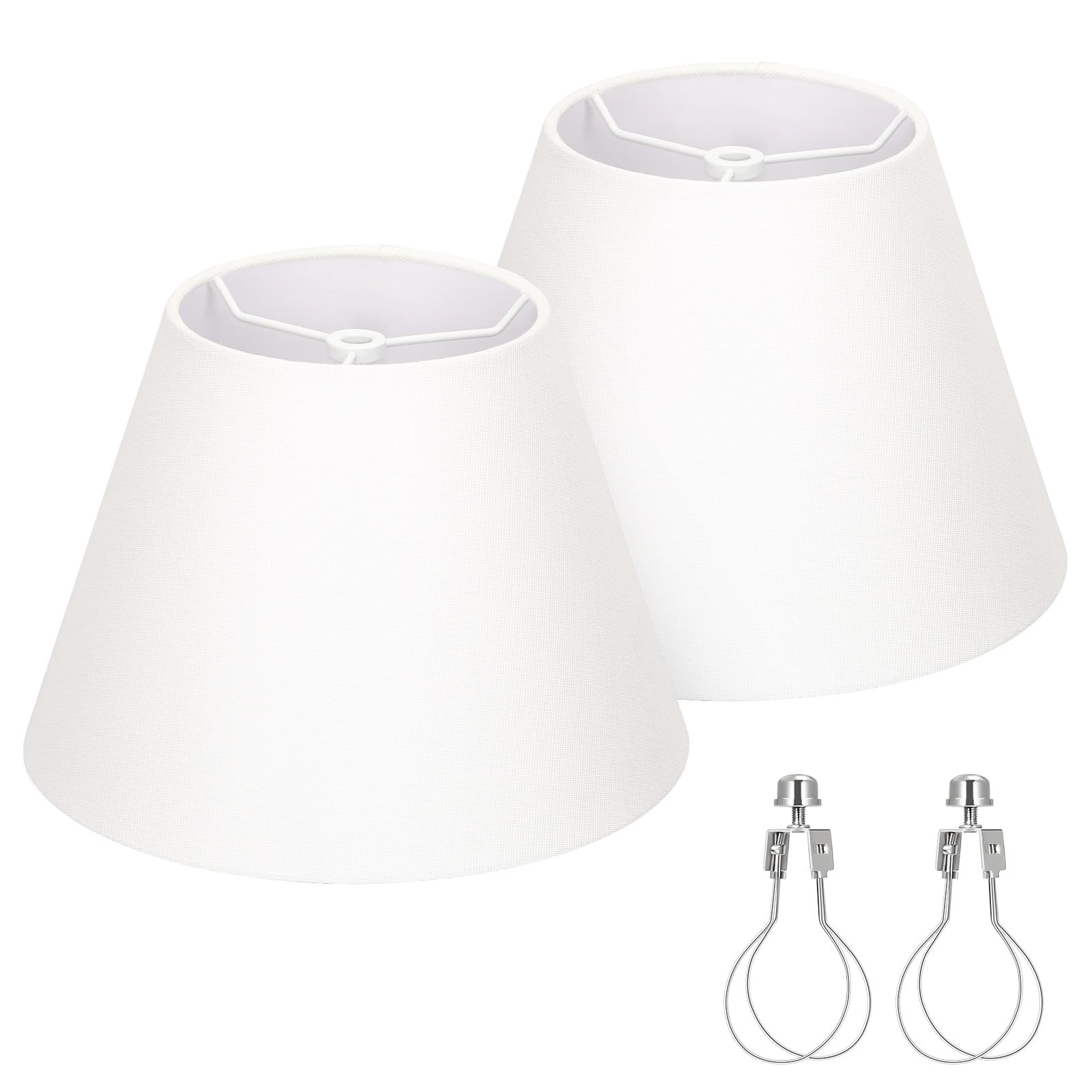 Seaside Village Small Lamp Shades Set of 2, White Fabric Lampshades, 5.5in Top x 10in Bottom x 6.6in High, Model XDZ-2