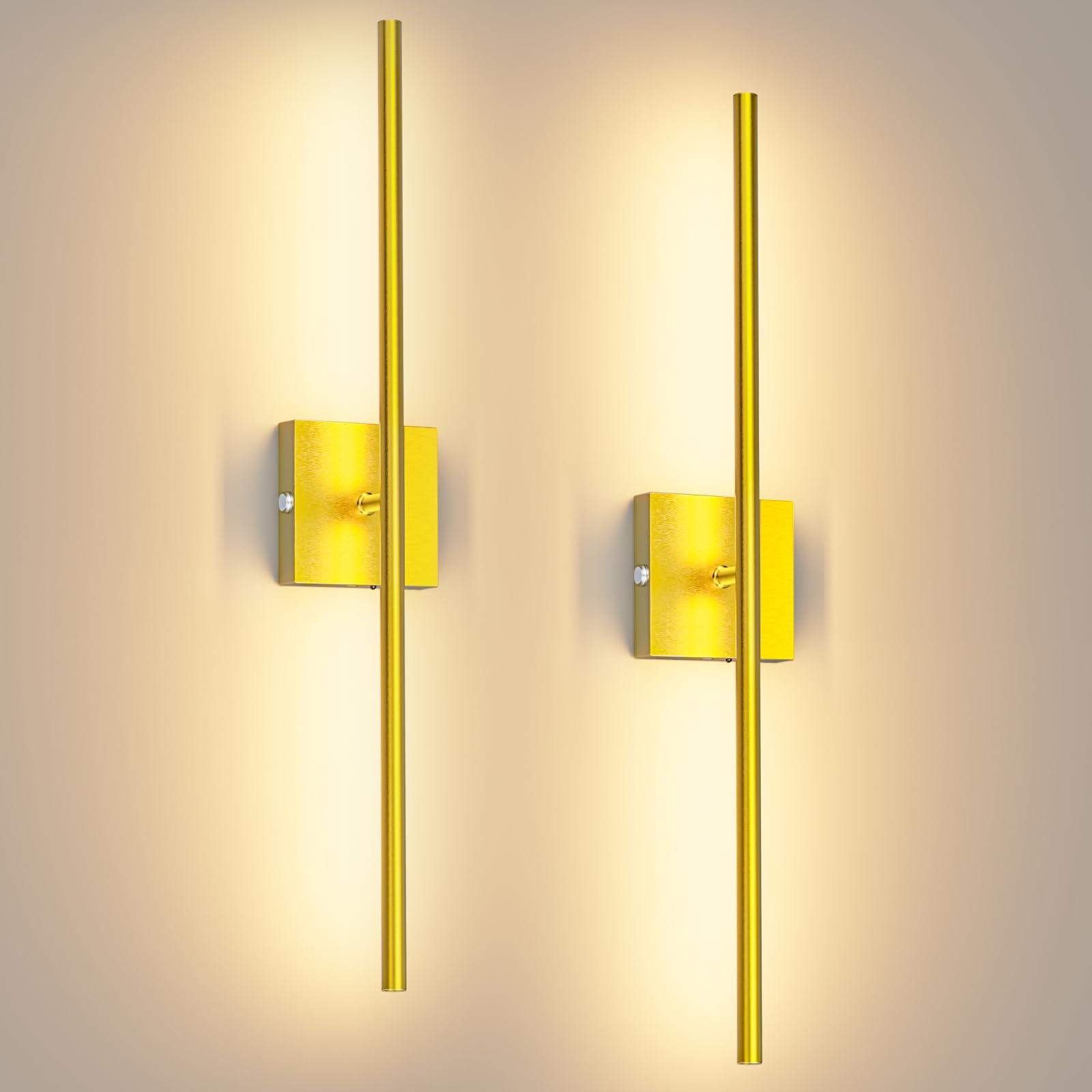 JOFIOS Wall Sconces Set of 2, Wireless Rechargeable Metal Lights, Dimmable 3000K-6500K, 27.5 Inch, Gold-1, Model