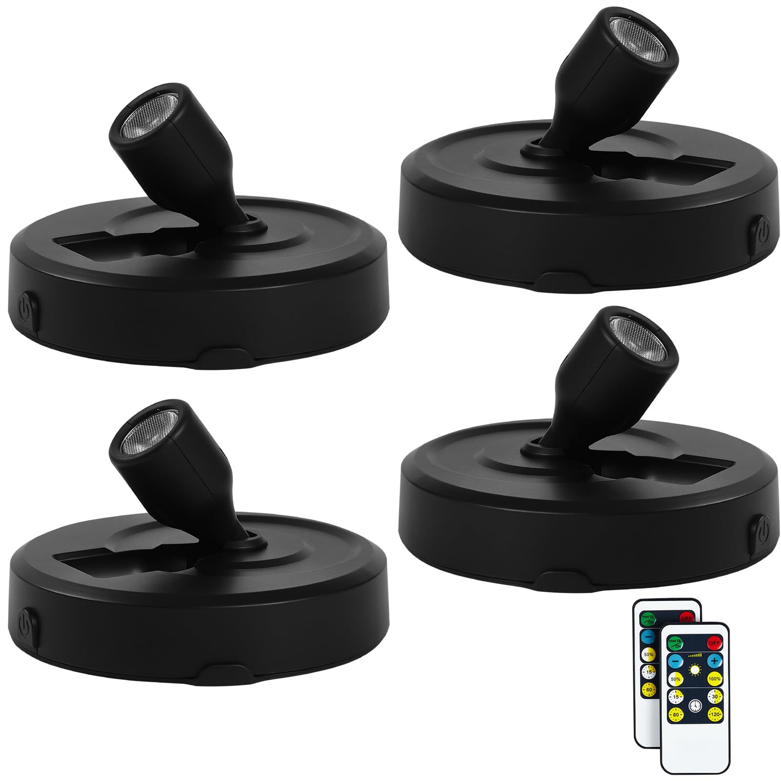 HOFUY 4-Pack Wireless LED Spotlight Battery Operated Picture Lights, Puck Lights with 2 Remote, Dimmable Stick Spotlights with T