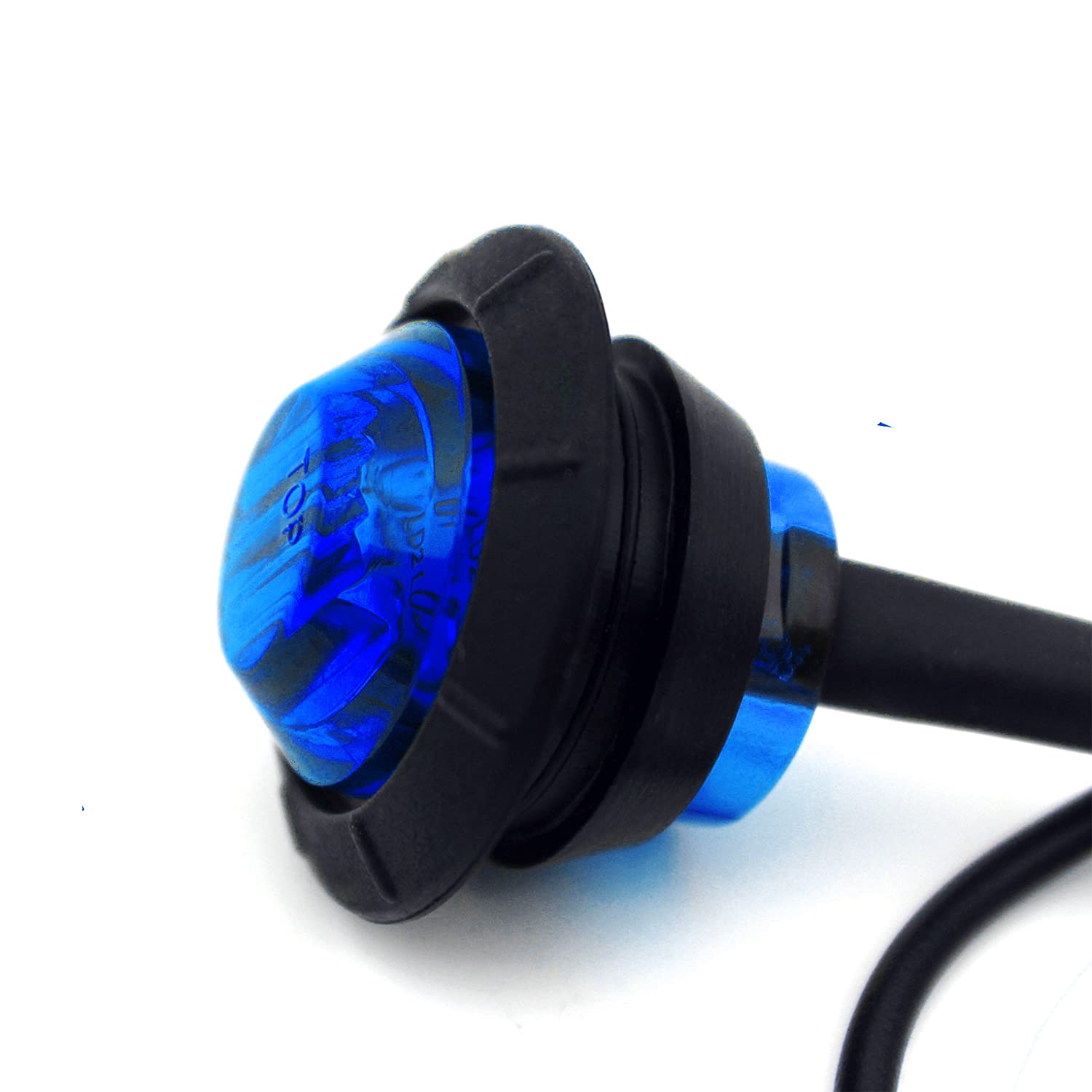 KEING 10 Pack Blue Waterproof Mini Round 3/4 LED Marker Lights for Trailer, Truck, Bus, RV - 12V, 5 Years Warranty