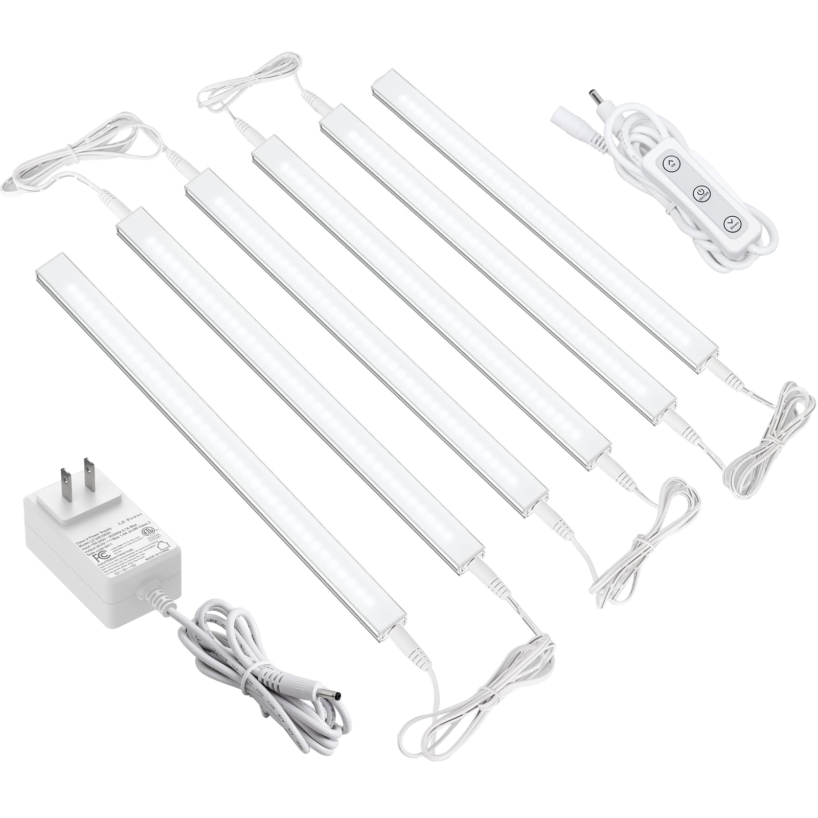ASOKO Dimmable Led Under Cabinet Lighting for Kitchen - 6 Pcs 12 inches Linkable Led Counter Light Bars, Cold White 5000K,DC24V,