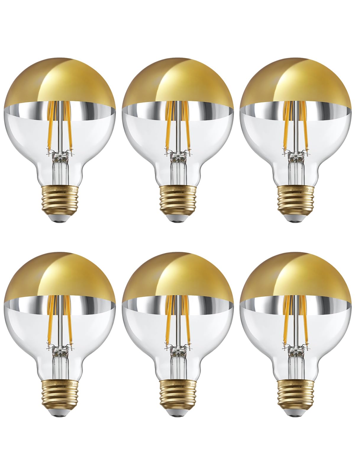 Torchstar Dimmable Half Chrome Light Bulb, 7W (75W Eqv.), Anti Glare Led Light Bulbs, Ul Listed, E26 Gold Dipped Bulb, G25 Globe