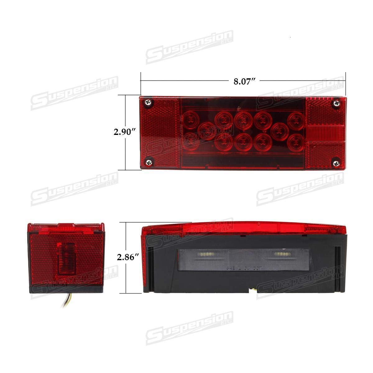 Left+Right/Over 12 Led Super Diodes For Each Light/Auto 2Pcs 12V Led Submersible Low Profile Rectangular Trailer Lights, Tail St