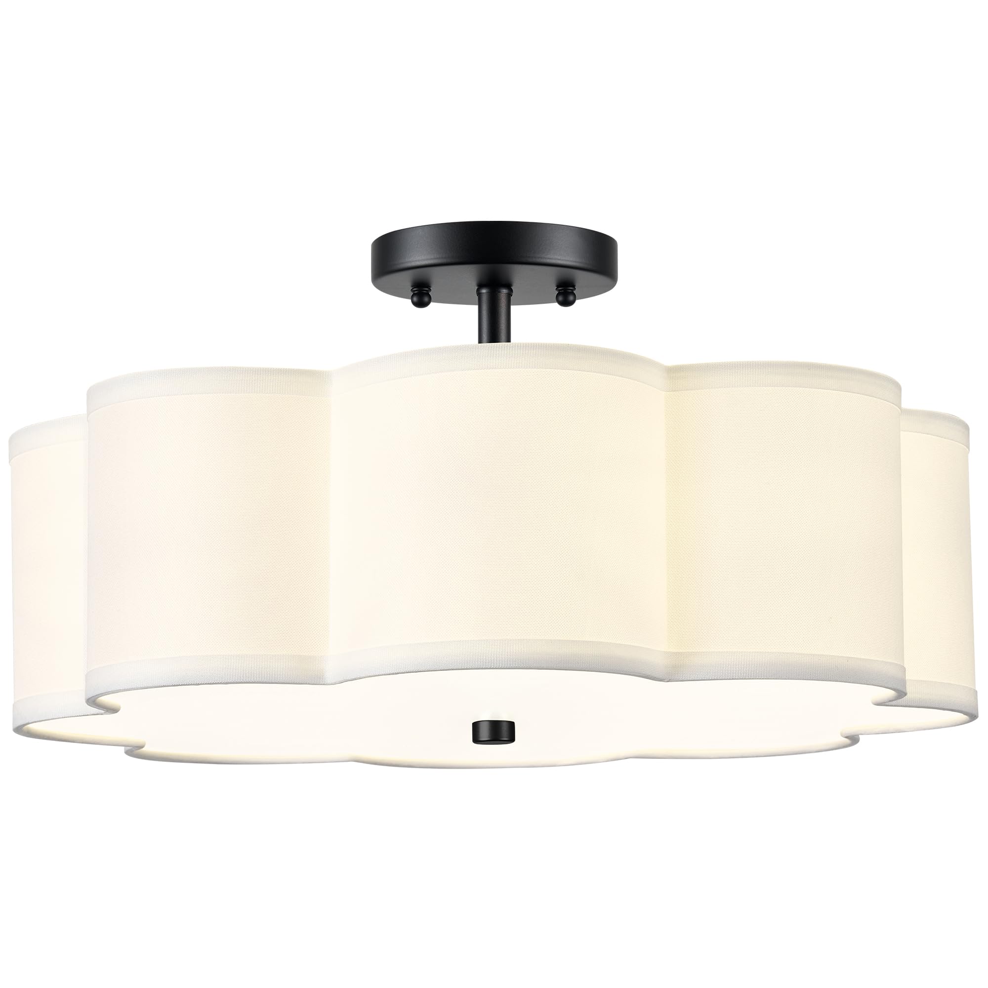 Audickic Black Semi Flush Mount Ceiling Light, 4-Light 18'' Ceiling Light Fixtures With Fabric Drum Shade In Flower Shape, Farmh