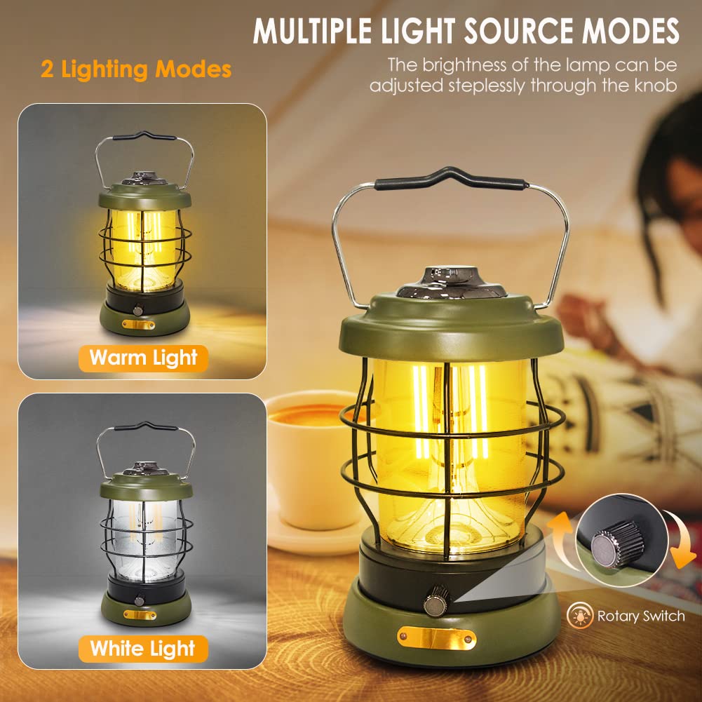 UniqueFire Rechargeable Camping Lantern, 1500 Lumens, 2 Modes, 4x8in, Green, Model: UniqueFire