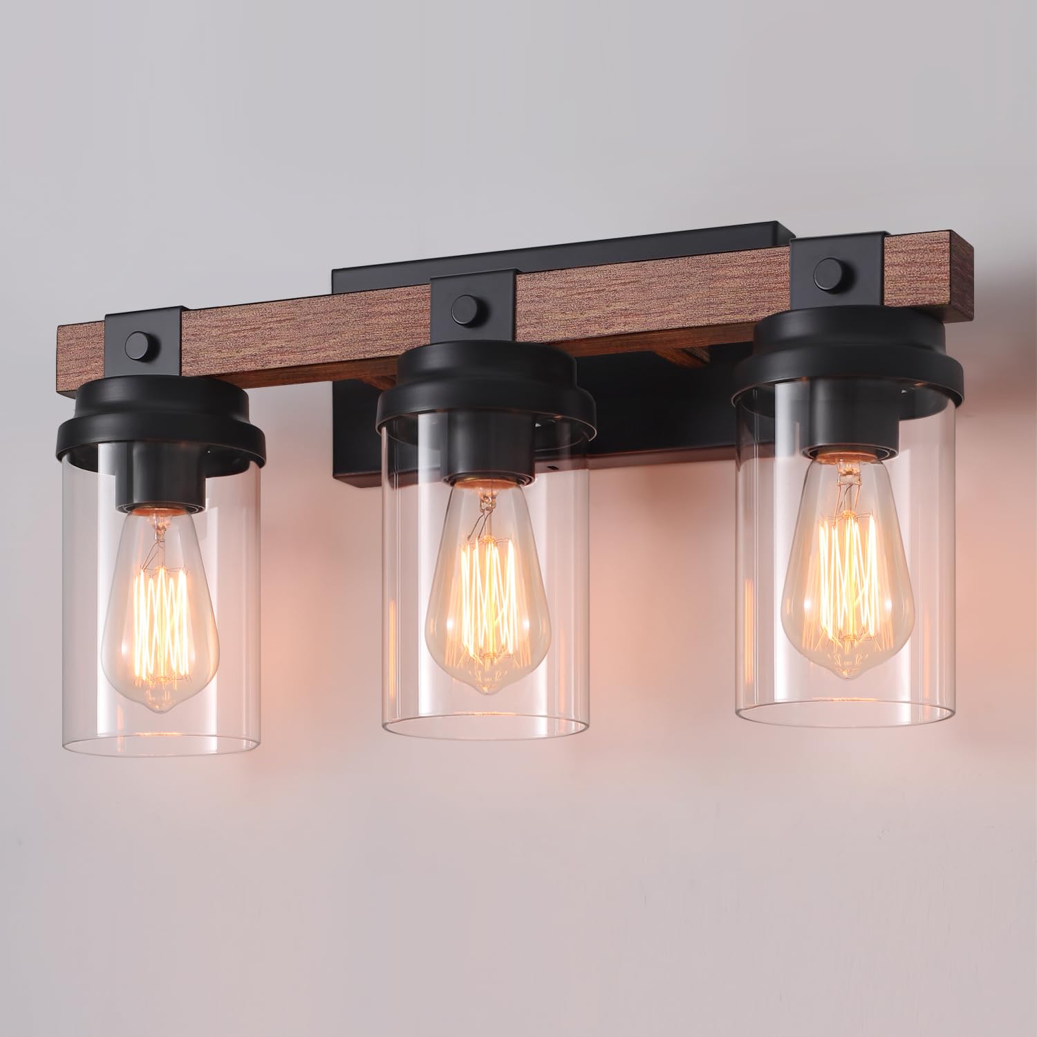 ZSMIHDOH 3 Light Vanity Light, Rustic Black Metal with Clear Glass Shade, 3 Lights, Farmhouse Style