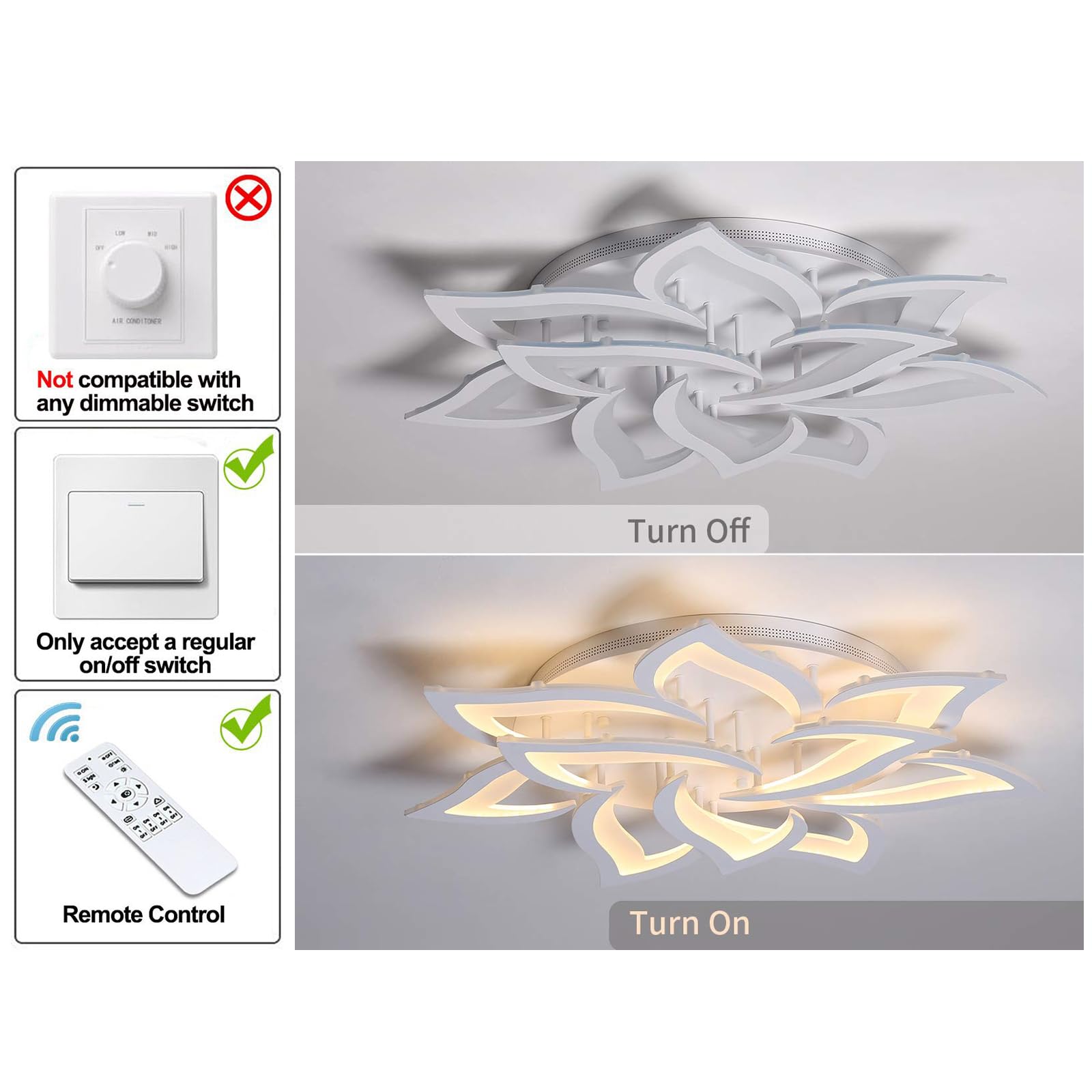 Garwarm Dimmable LED Ceiling Light 72W Flush Mount Chandelier 33.4in White Model 8370-10-WJ