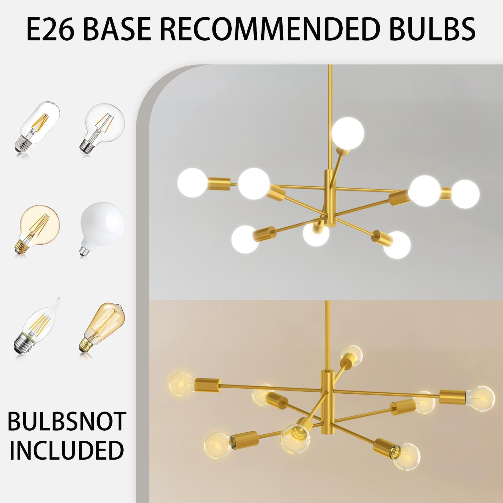 ANYTOP Modern Chandelier 8-Light Gold Metal Fixture 53InchH Adjustable for Dining Room, Kitchen, Bedroom, Foyer - Model HG02154