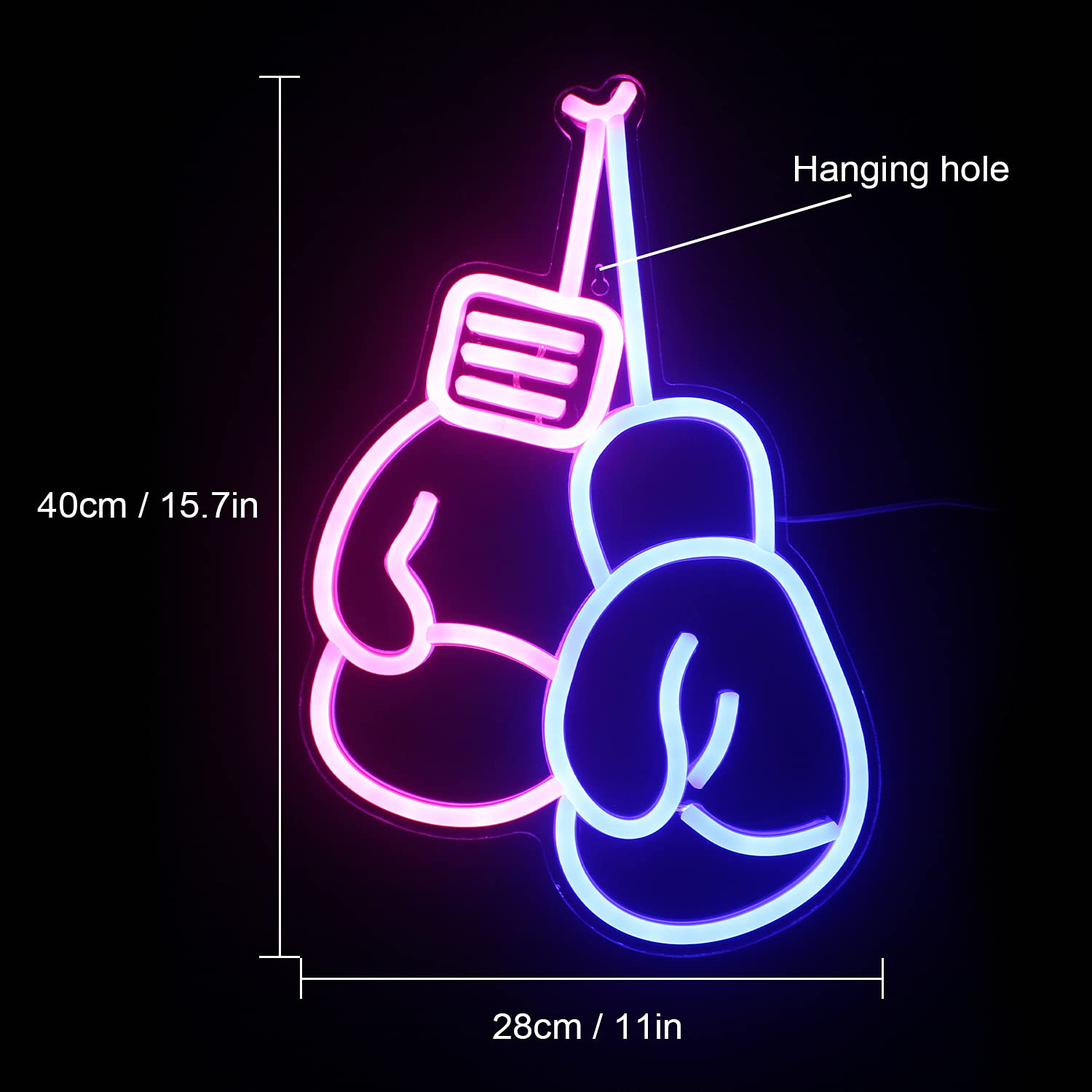 LUCUNSTAR Boxing Gloves Neon Light Sign, Acrylic, USB/Switch, Pink Blue, Model NS-DC-009, Gym Wall Decoration