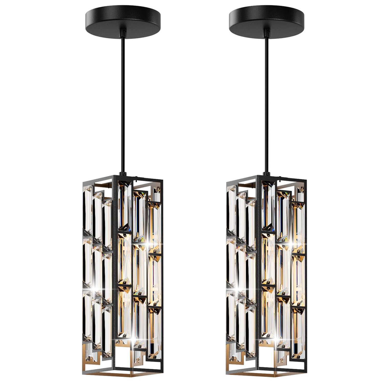Aoceley Black Pendant Lights Modern Mini Crystal Fixture, 2-Pack, Model HP2001
