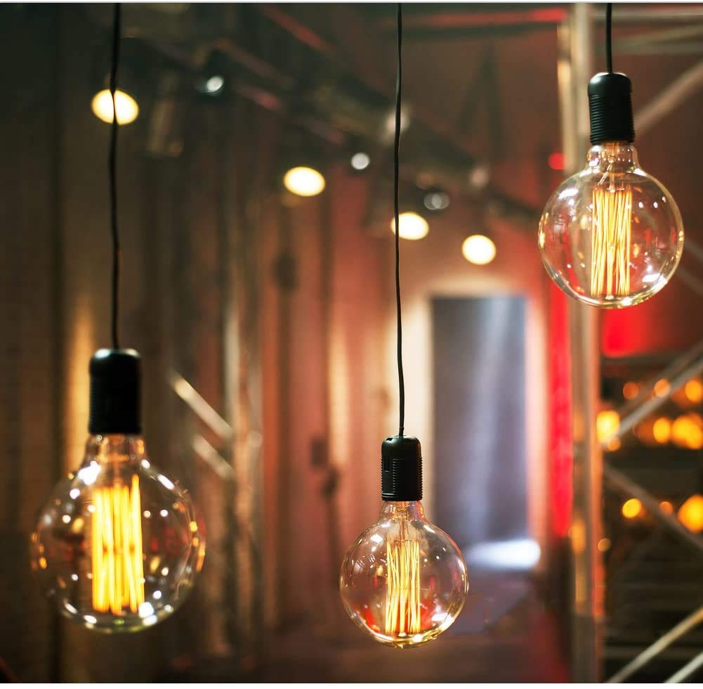 Ex Electronix Express 4 Pack Of Dimmable G80 Vintage Edison Light Bulbs, 360 Degree Beam Angle 60W Incandescent Bulbs, 2200K Amber Glow, 110-130 Volts, E26 Medium Base For Home Light Fixtures