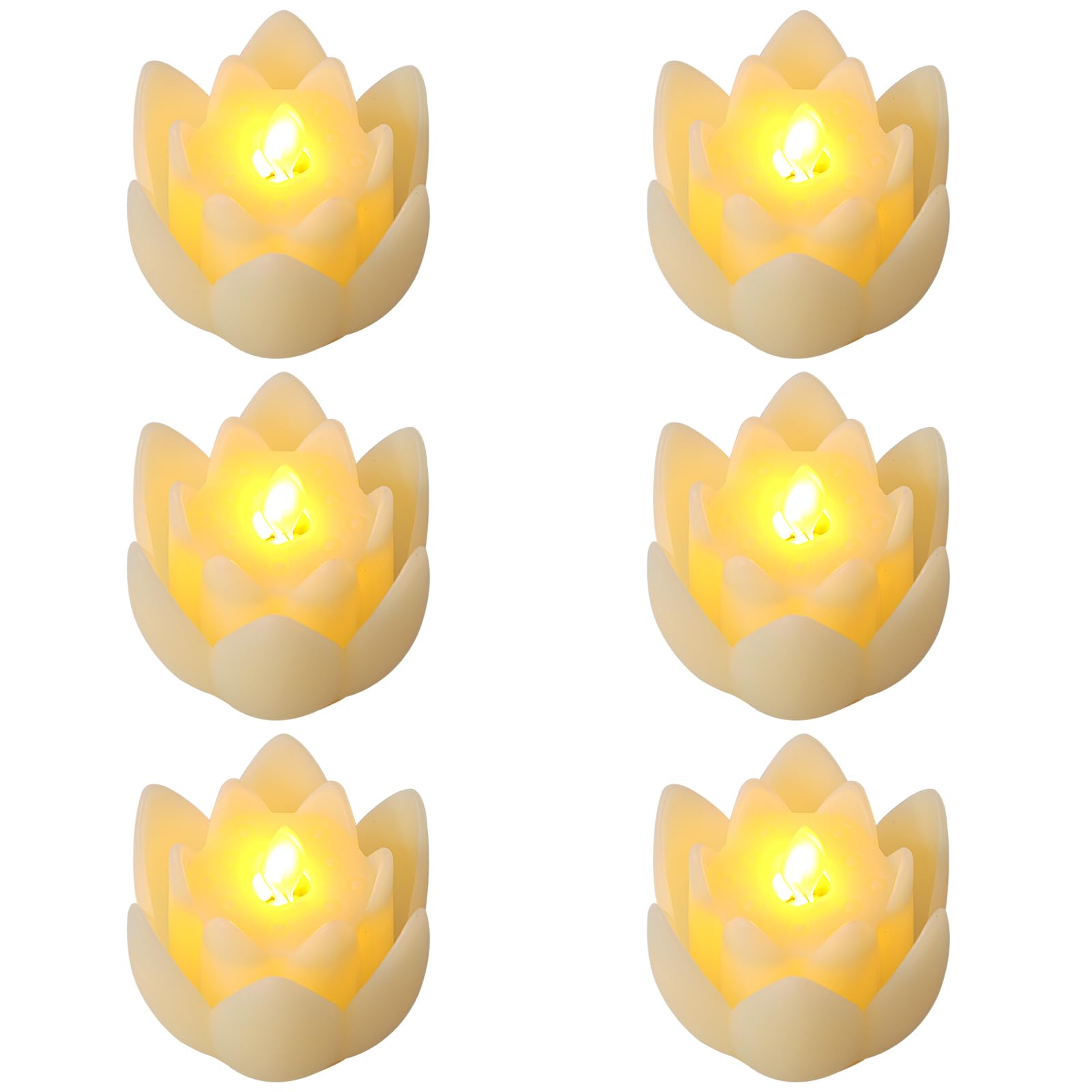 6 PCS Diwali LED Lotus Table Candles - 3 Lotus Lamps Electronic Buddhist Lights Battery Operated Buddha Flickering Warm White Lights for Home Decorative Temple Desktop Centerpiece