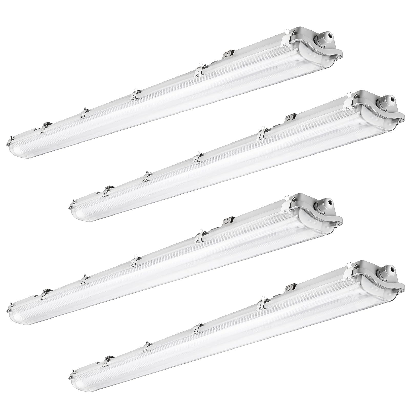 BRILLIHOOD 4Ft LED Vapor Tight Light Fixtures, 48W, IP65 Waterproof, 4200LM, White, 4-Pack