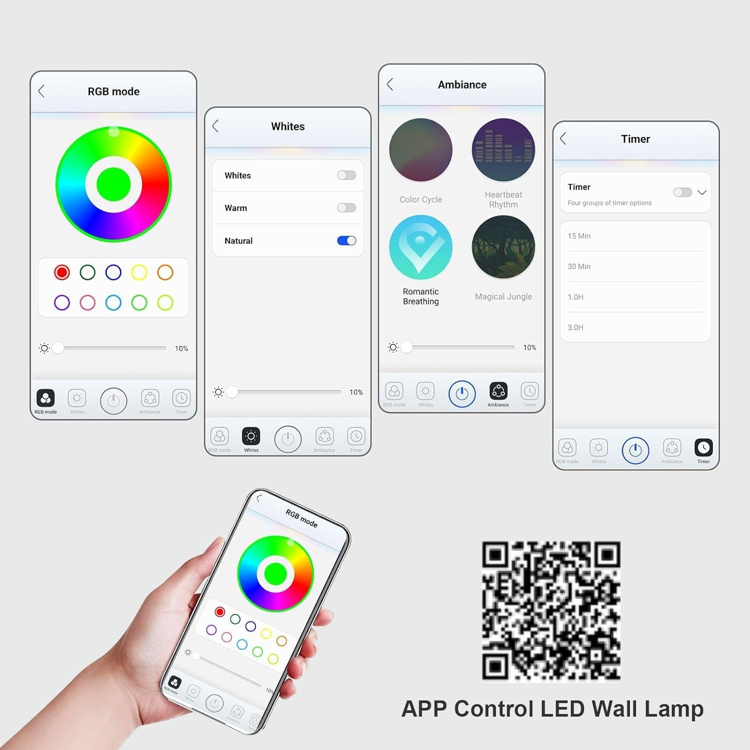 Lightess Smart Led Wall Sconces Set Of 2, Dimmable Wall Mounted Lamp With 3 Lighting & Rgb & Ambiance Mode, App & Touch Control,
